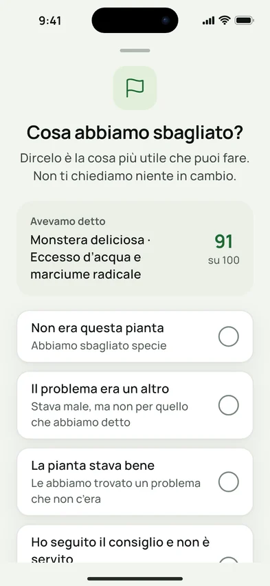 Il foglio «Cosa abbiamo sbagliato?», con la diagnosi data e la sua confidenza
