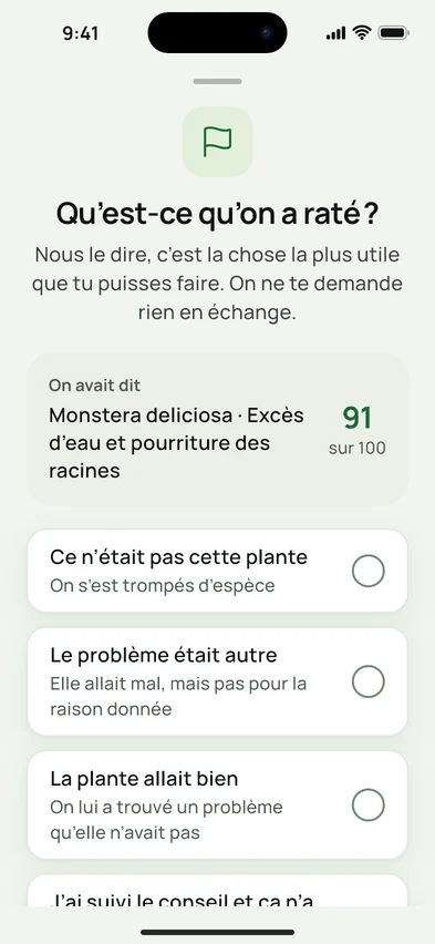 La fiche « Qu’avons-nous manqué ? », avec le diagnostic donné et sa confiance