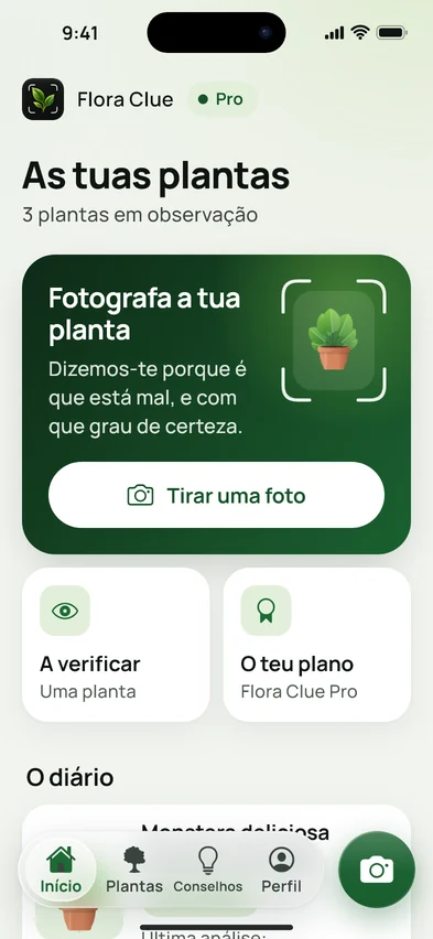 O ecrã inicial da Flora Clue