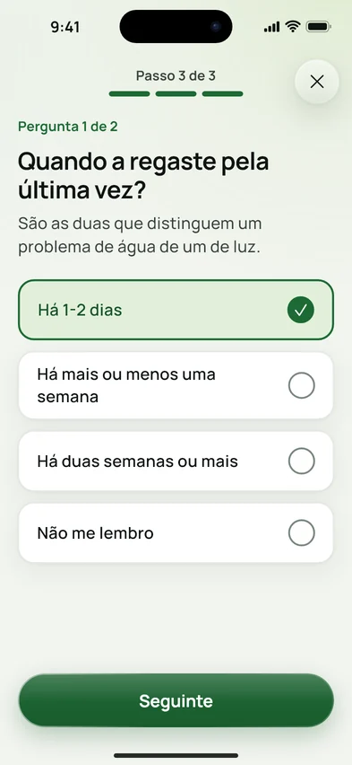 A pergunta «Quando a regaste pela última vez?» com quatro respostas